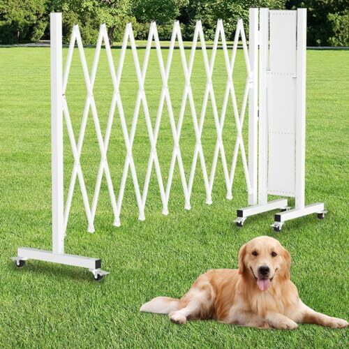Retractable Outdoor Dog Gate, 216'' Wide Driveway Gate 41.34*216.54 White