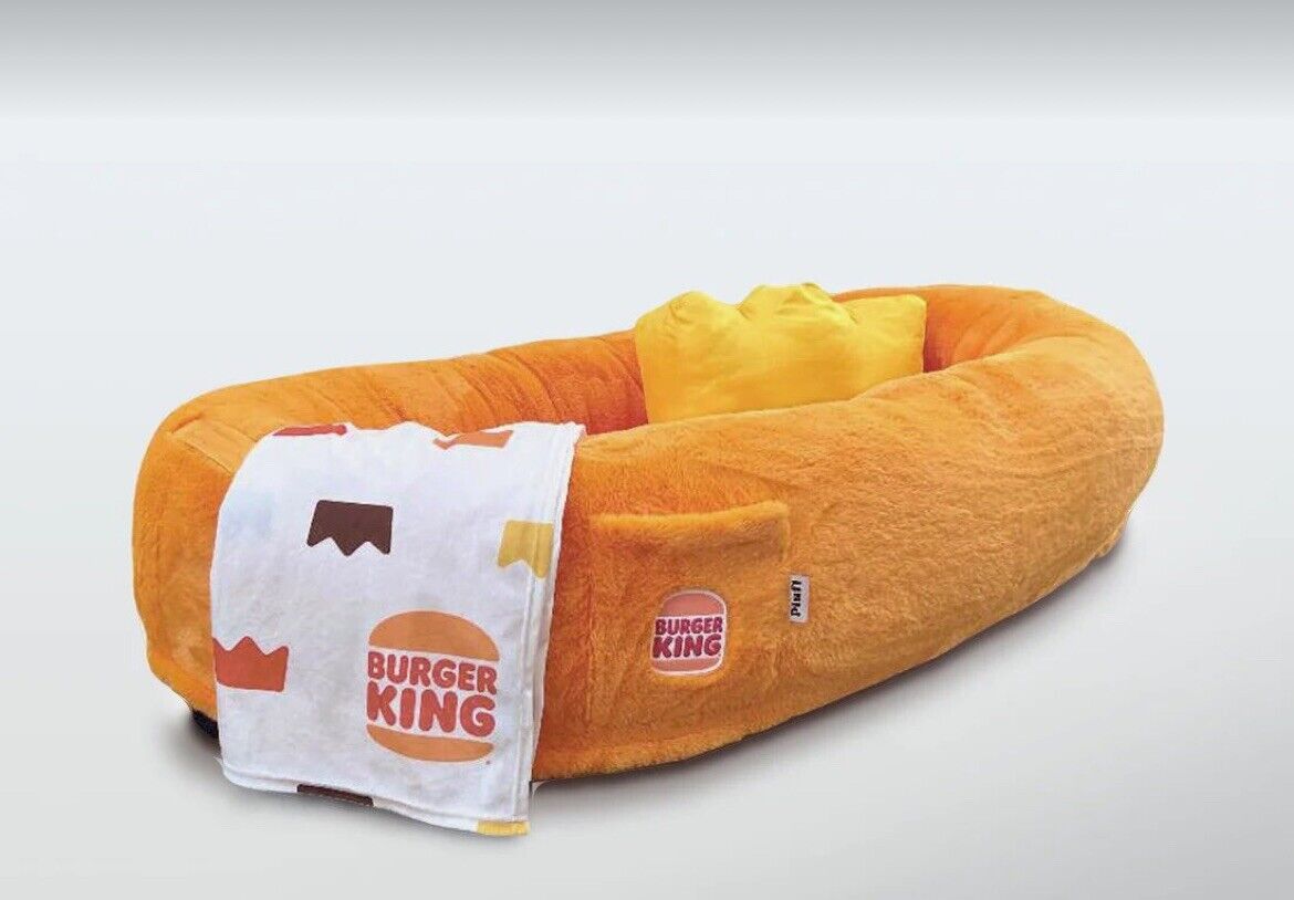 NEW Burger King X Plufl Human Dog Bed Set w/ bk throw blanket and crown pillow