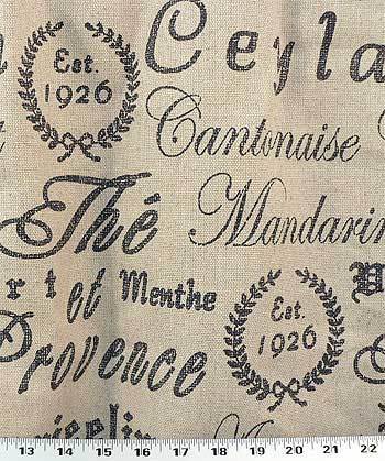 Drapery Upholstery Fabric French Script on Rustic Linen