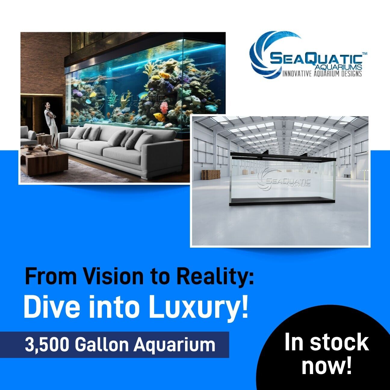 Custom one of a kind 16′ long, 3500 gallon acrylic aquarium and fiberglass