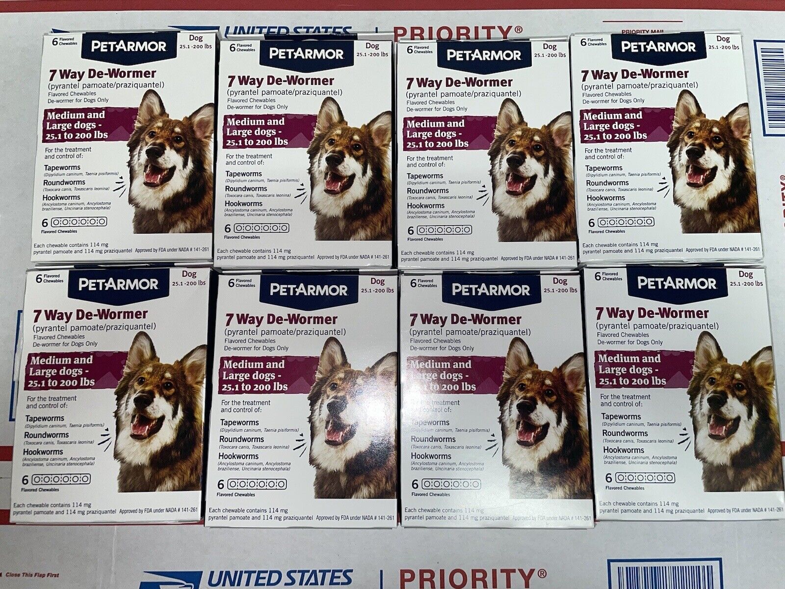Lot Of 8 Pet Armor 7 Way De-Wormer Med/Large Dogs 48 Chewables BRAND NEW