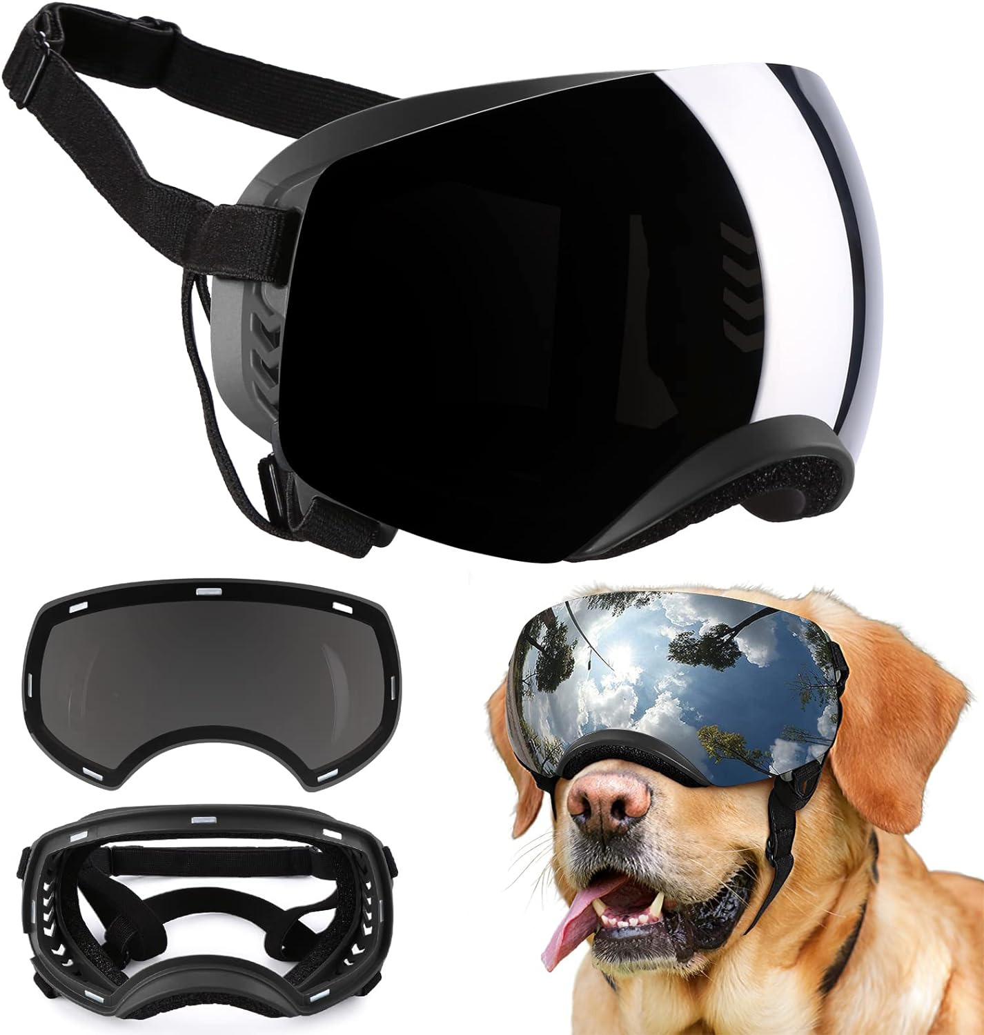Dog Goggles, Goggles with Adjustable Strap, Magnetic Design, Detachable Lens and