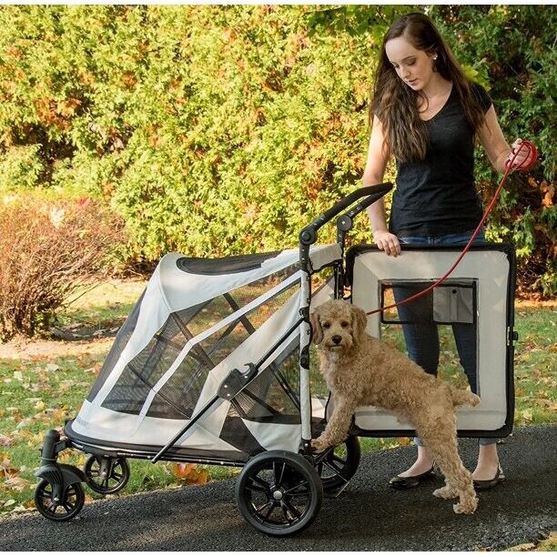 NEW: DOG & CAT 4 Wheeled PET -STROLLER ROOMY Zipperless/Door lock