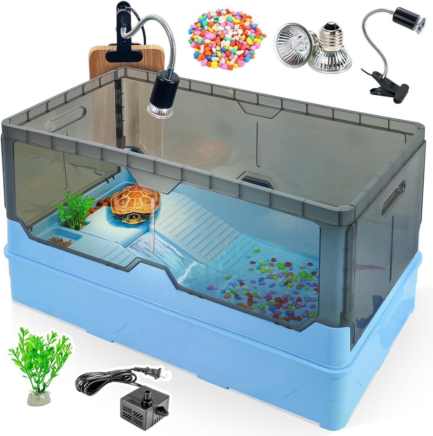 Turtle Habitat Tank Kit–Fresh Filtration,Waterplay Fun, Diverse Living,Heat Lamp