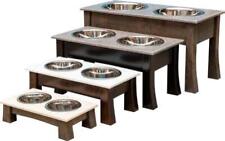 DOUBLE Dish MODERN ELEVATED DOG FEEDER - Brown MAPLE Wood CORIAN Top and Bowls picture